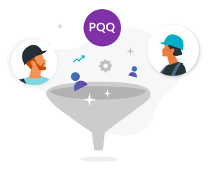 Illustration showing main and subcontractors being filtered through a funnel set by the PQQ process