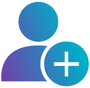 Outline of a person in the Constructionline blue & purple colours with a plus icon overlaid