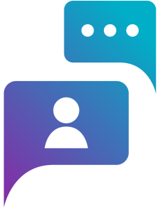 Icon with speech bubbles between two individuals to show transparent communication