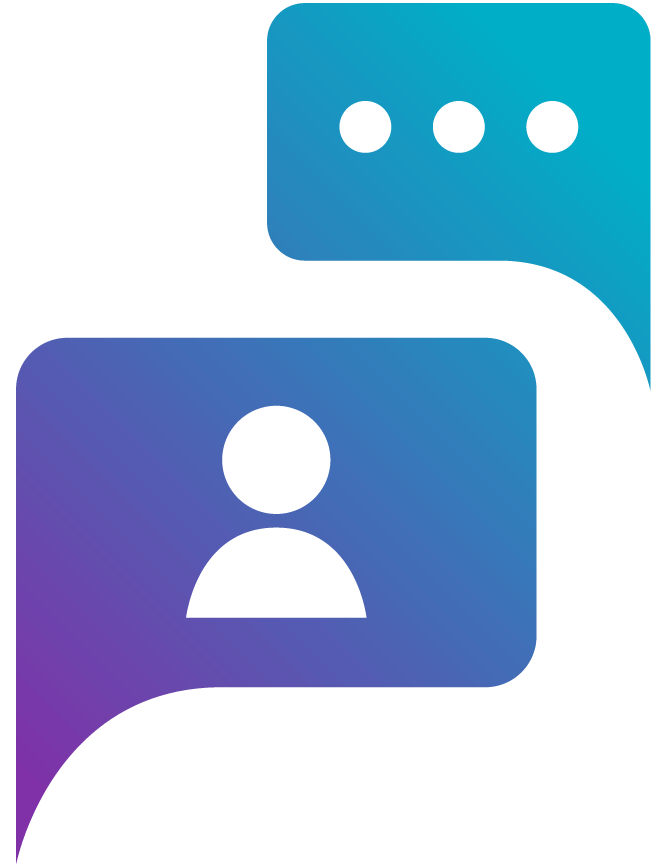 Icon with speech bubbles between two individuals to show transparent communication