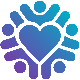 A vibrant logo featuring a stylised heart surrounded by abstract hands, symbolizing care and community support.