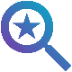 A magnifying glass over a star, representing discovery in a colourful gradient design.