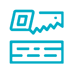 Outline icon of a saw and a log being cut underneath.