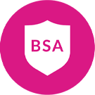Logo of BSA, featuring a white shield with the letters 