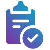 A stylized clipboard with a checkmark, symbolizing task completion or approval.