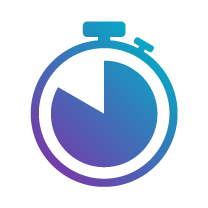 Stylized timer icon in gradient blue and purple, featuring a partially filled circular face and a top button.