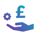 Hand with a pound sign symbol and a cog hovering above it icon