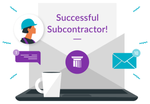 Illustration of a successful public sector contract win with emails and notifications coming into a laptop