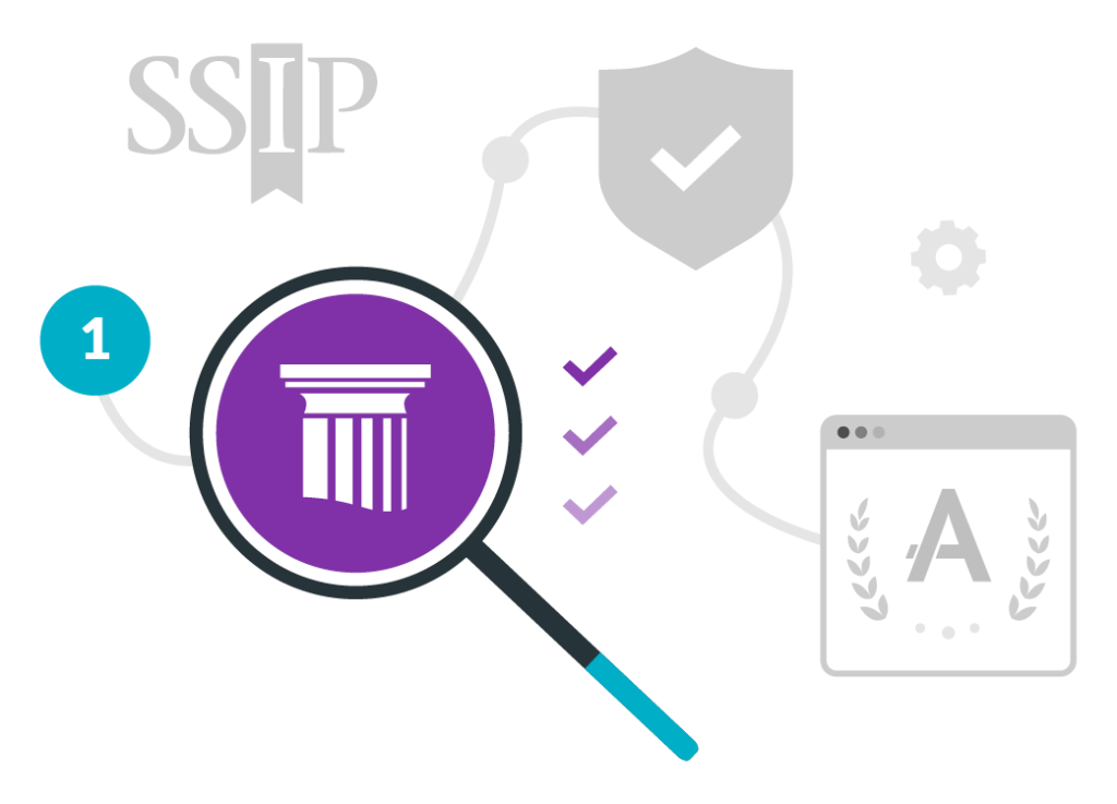 SSIP certification step 1 icon with Acclaim logo and Constructionline membership linked to SSIP logo