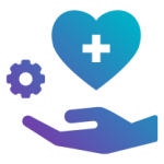 Hand with a cog hovering above a heart symbol