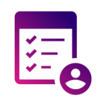 Purple gradient icon depicting a checklist next to a user silhouette, symbolising task completion and user management.