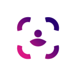 Logo featuring a human silhouette within a geometric frame, using a gradient of purple and pink hues.