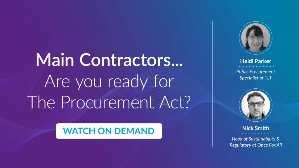 Graphic for an on-demand webinar titled "Subcontractors... Are you ready for The Procurement Act?" featuring Heidi Parker and Nick Smith.