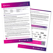 Two informational pamphlets on a purple and white background, outlining resources and research.