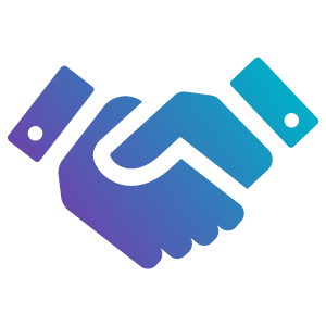 purple, blue gradient icon of two hands shaking